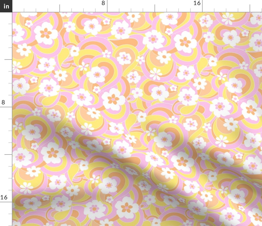 Malibu Beach summer retro floral rainbow swirl Regular Scale Yellow pink orange by Jac Slade