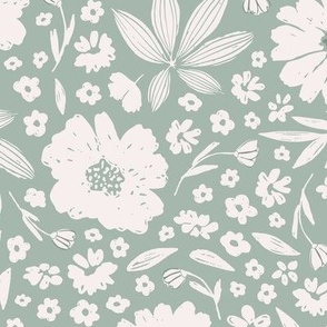 Olivia / big scale / sage green decorative sweet and playful floral pattern design