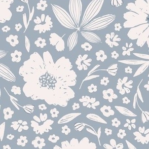 Olivia / big scale / dusty blue decorative sweet and playful floral pattern design