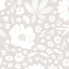 Olivia / big scale / beige sand neutral decorative sweet and playful floral pattern design