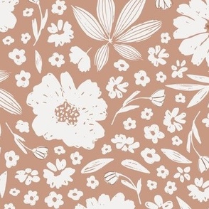 Olivia / big scale / warm brown decorative sweet and playful floral pattern design