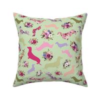 floral dachshund pale green