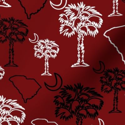Garnet and Black Palmetto Trees with South Carolina state outline