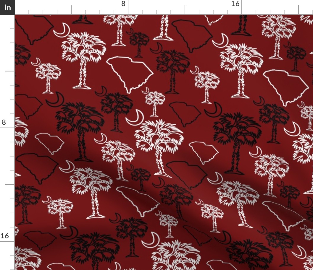 Garnet and Black Palmetto Trees with South Carolina state outline