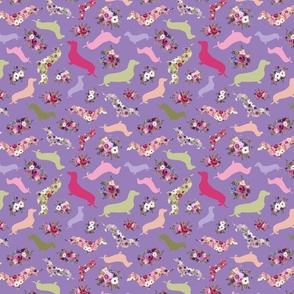 small scale floral dachshund purple