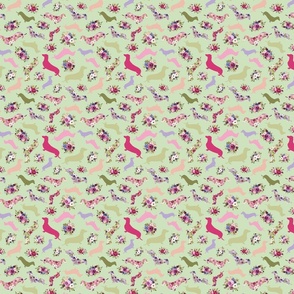 micro scale floral dachshund pale green