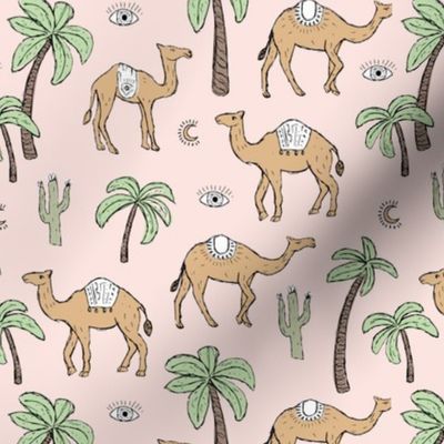 Arabic Romance - Camel friends palm trees and cacti garden desert moroccan theme pink mint