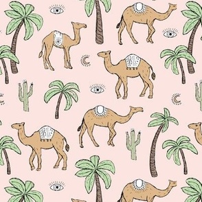 Arabic Romance - Camel friends palm trees and cacti garden desert moroccan theme pink mint