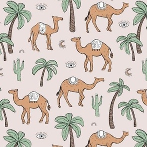 Arabic Romance - Camel friends palm trees and cacti garden desert moroccan theme sand green caramel neutral