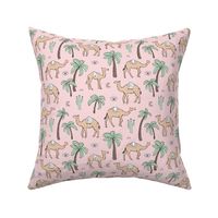 Arabic Romance - Camel friends palm trees and cacti garden desert moroccan theme mint green caramel beige on soft pink