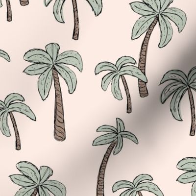 Summer palm trees garden island vibes - moroccan tropical botanical garden sage green on nude vintage
