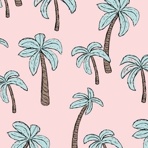 Summer palm trees garden island vibes - moroccan tropical botanical garden blue on pink