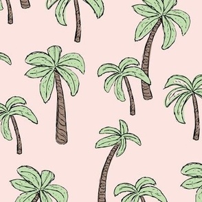 Summer palm trees garden island vibes - moroccan tropical botanical garden mint green on blush