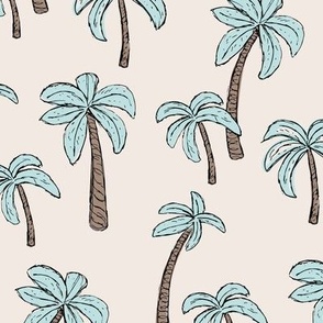 Summer palm trees garden island vibes - moroccan tropical botanical garden blue on ivory cream sand