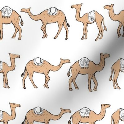 Camel friends in a row - Moroccan themes arabic vibes boho animals design for kids camel caramel on white