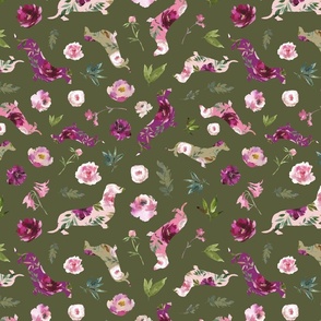 pink floral dachshund green