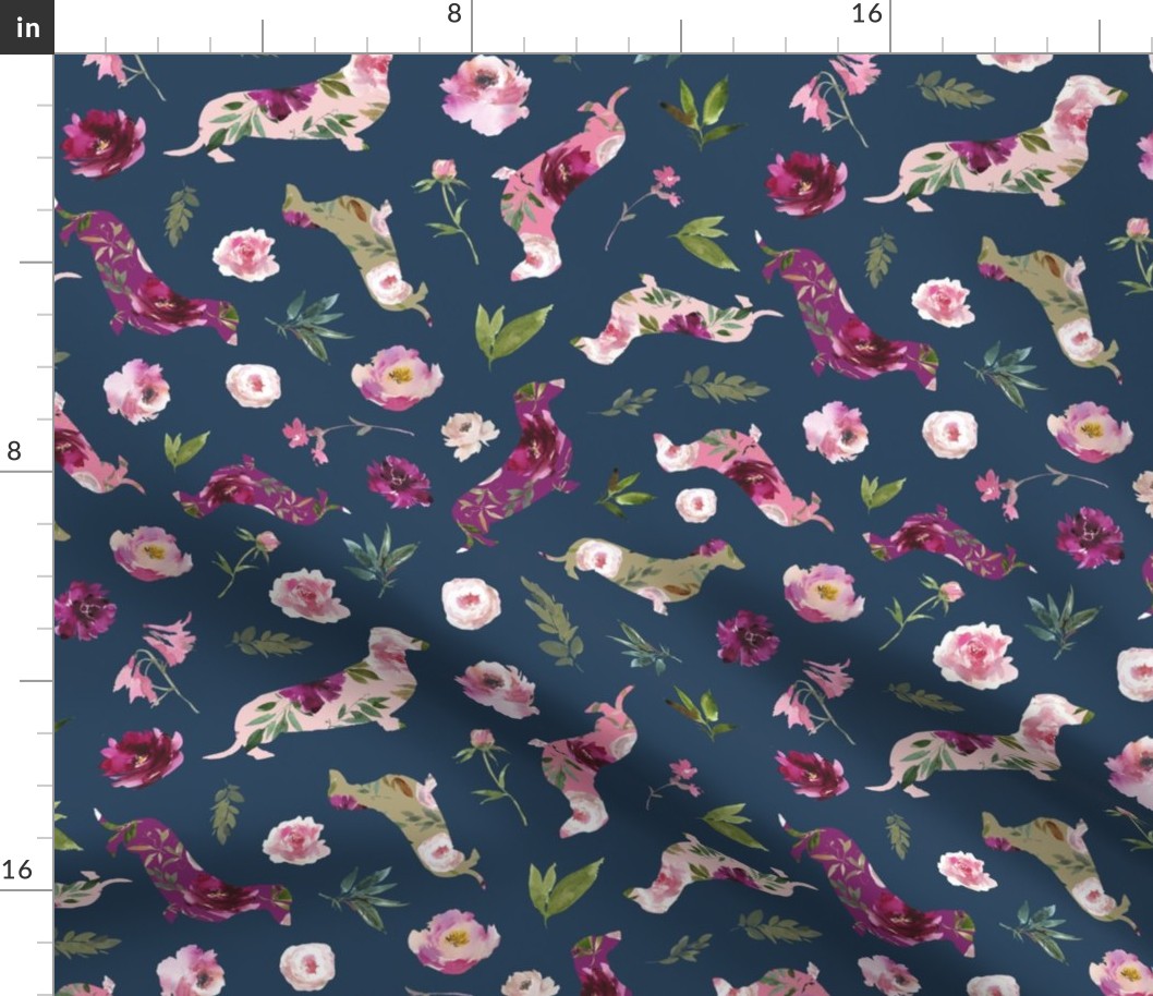 pink floral dachshund blue