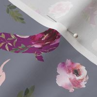 pink floral dachshund grey