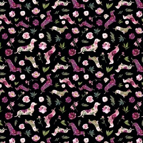 small scale pink floral dachshund black