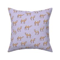 Camels and stripes - sweet freehand camel friends boho style on stripes beige on lilac purple 