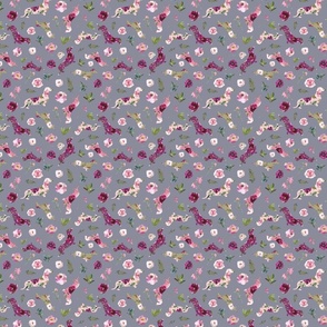 micro scale pink floral dachshund grey