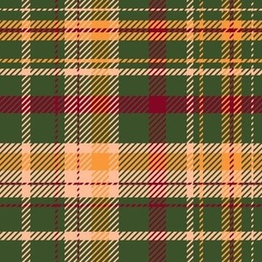 Christmas plaid in green, saffron yellow, cranberry red and peach fuzz
