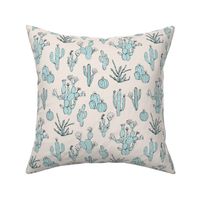 Messy freehand summer cacti garden boho style moroccan botanical cactus design soft blue on ivory cream 