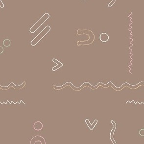 Abstract modern kelim design with curves and waves maroccan berber plaid minimalist boho theme mint pink on latte brown
