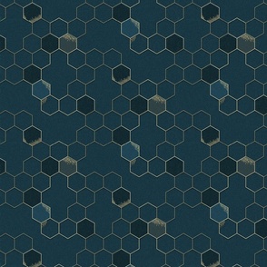 Gold Hexagons on dark teal green - queen bee coordinate - medium