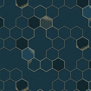 Gold Hexagons on dark teal green - queen bee coordinate - large