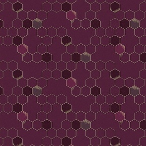 Gold Hexagons on berry/maroon - queen bee coordinate - medium