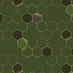 Gold Hexagons on olive green - queen bee coordinate - large