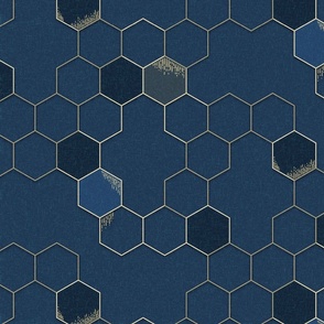 Gold Hexagons on dark blue - queen bee coordinate - large