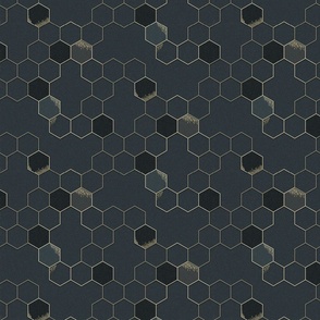 Gold Hexagons on charcoal grey - queen bee coordinate - medium