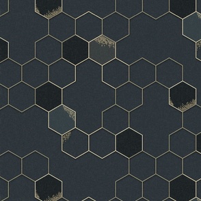 Gold Hexagons on charcoal grey - queen bee coordinate - large