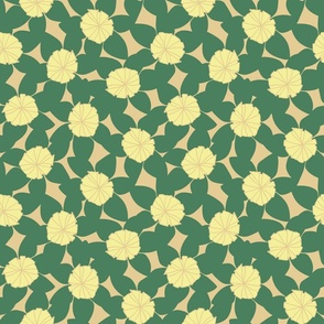 YELLOW FLOWER  PATTERN ON GREEN