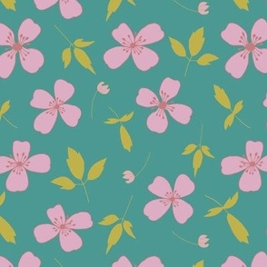 PINK FLOWER PATTERN ON TEAL BACKGROUND