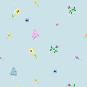 small flowers and butterflies - blue