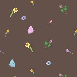 small flowers and butterflies - brown