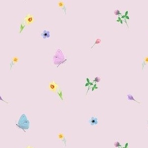 small flowers and butterflies - pink
