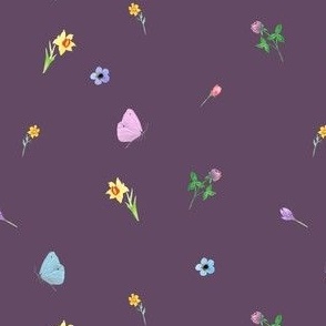 small flowers and butterflies - plum
