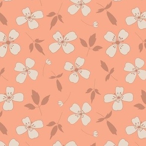 BEIGE FLOWERS  PATTERN ON APRICOT BACKGROUND
