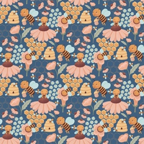 cute busy bees - navy