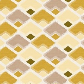 (S) horizontal rhombus in brown, flax yellow,  goldenrod yellow with texture on white