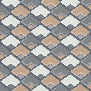 (S) horizontal rhombus in brown, ebony grey and linen white with texture on charcoal grey