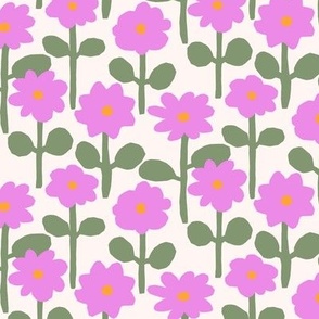 PINK FLOWER GARDEN PATTERN ON BEIGE BACKGROUND