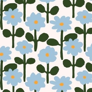 BLUE FLOWER GARDEN PATTERN ON WHITE BACKGROUND