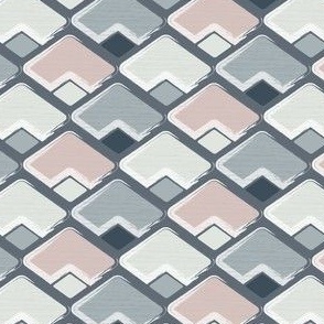 (S) horizontal rhombus in grey, puce pink and linen white with texture on dark grey