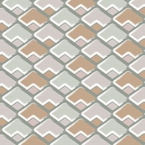 (S) horizontal rhombus in brown, beige and ash grey with texture on ash grey