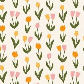 (small scale) tulips - spring flowers - multi retro orange/pink - LAD22